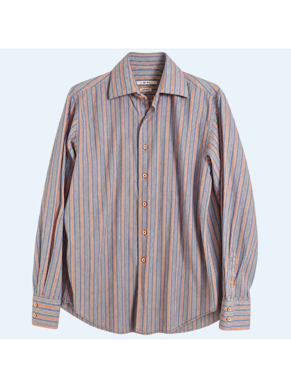 Carven Dress Shirt Mens L Double Fit 100% Cotton Blue Orange Button Down